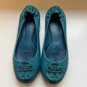 Tory Burch Blue Flats with Double-T Logo